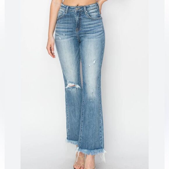 Risen High Rise Crop Boot Cut Fray Blue Jeans‎ Size 28 - Picture 2 of 14